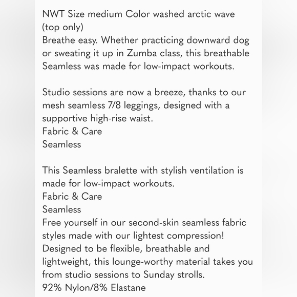 Fabletics Finesse Seamless Set Workout Loungewear Artic Wave - Picture 9 of 9